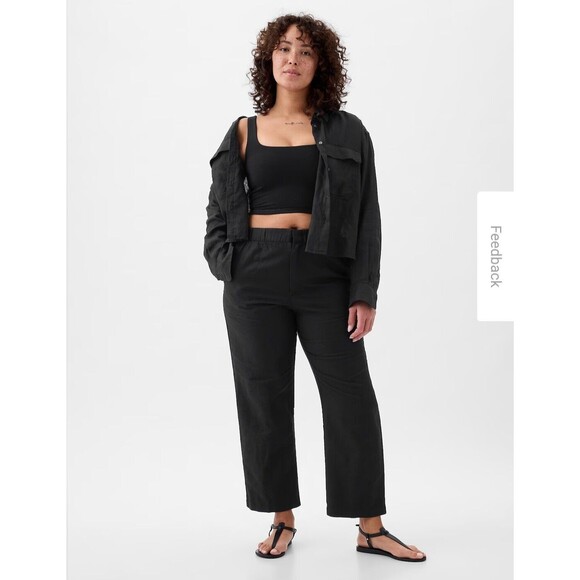 New Gap Linen Blend Pull On Wide Leg Pants Size Extra Large XL Black NWT 39"x28" - Picture 1 of 16